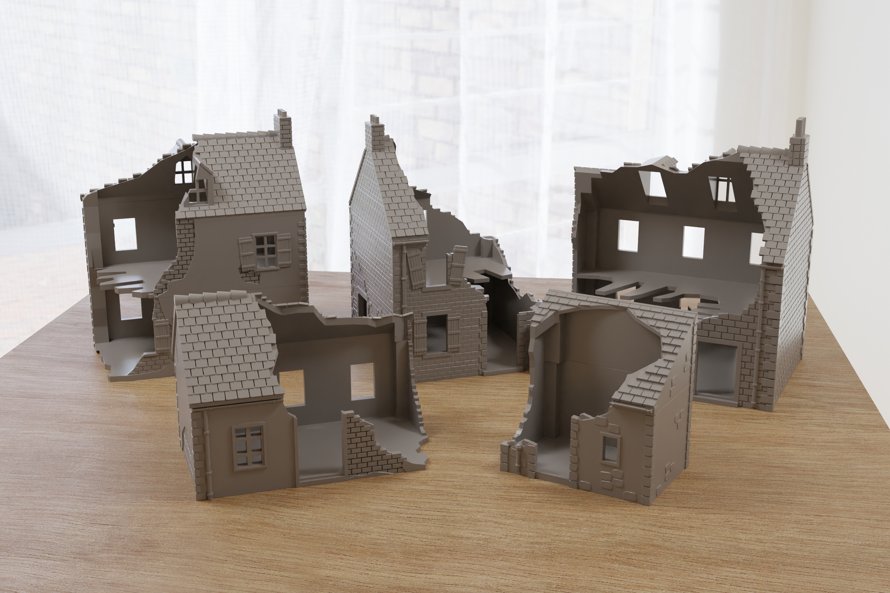 French Houses Set Vol.1 Destroyed WW2 Normandy Wargaming Terrain